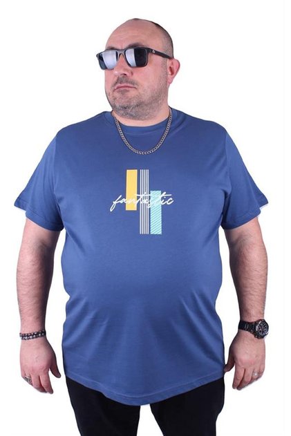 Large Size Men's Crew Neck T-Shirt Fantastic 23121 Indigo
