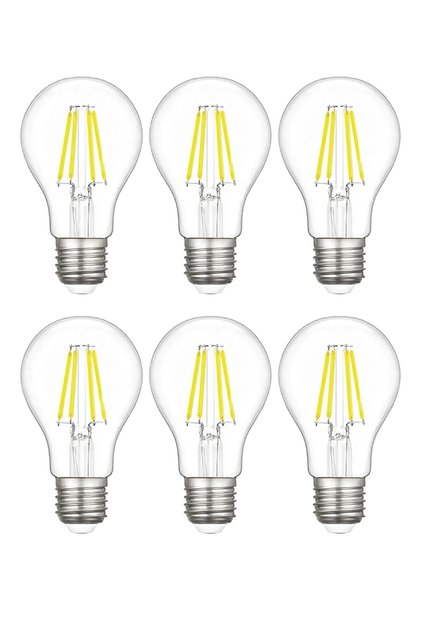 A60 6 Watt 6 Adet E27 Şeffaf Cam Beyaz Işık (6500k) Led Fılament Rustik Ampul