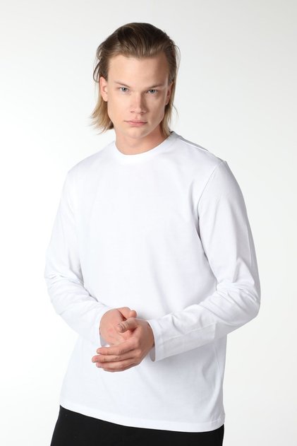 Men's Crew Neck Long Sleeve Regular Fit Basic T-Shirt White