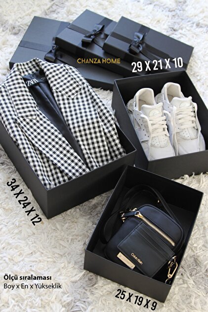 CHANZA HOME 2'li Siyah Set Kaliteli Kurdeleli Hediye Kutusu Damat