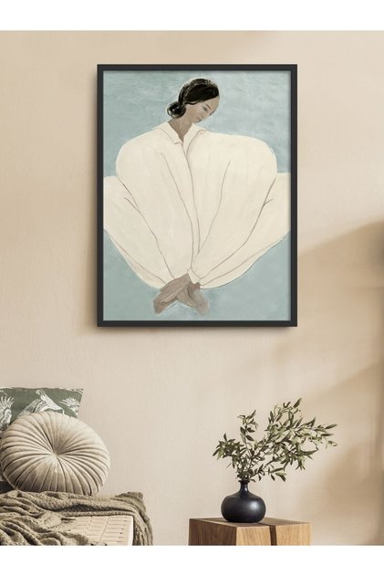 لوحة صورة ظلية لامرأة متعبة بإطار واحد مقاس 30 × 40 سم 40 × 60 سم إطار خشبي أبيض وأسود Tk/36