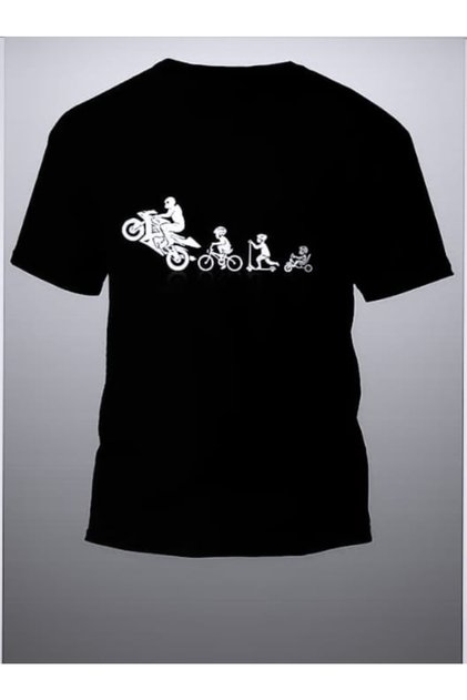 Unisex Black Motorcycle Printed Crew Neck Cotton Oversize T-shirt