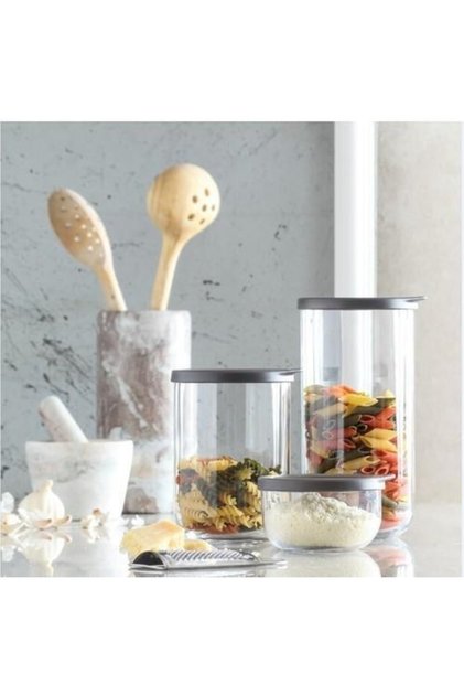 Duo Storage Container Set of 6 - Glass Jar Food Storage Container Set Gray 3 Sizes