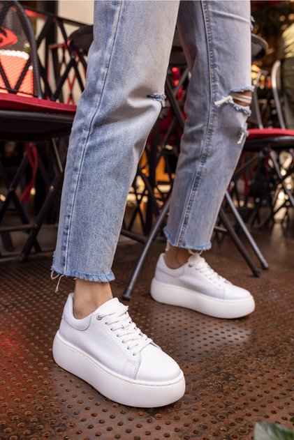 Cupy Women's White Genuine Leather Eva Sole Sneakers