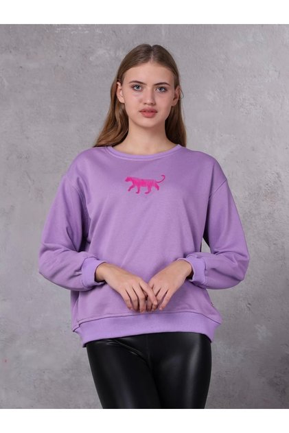 Oversize Nakış Detaylı Kadın Sweat Kazak
