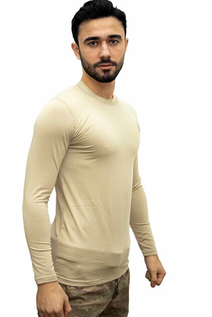 KORDAK Bej Askeri Termal Microfiber Uzun Kol Tişört- Mikrofiber
