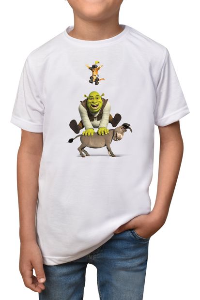 GiftStore Shrek- Beyaz Çocuk Unisex T-shirt T-9 - 1