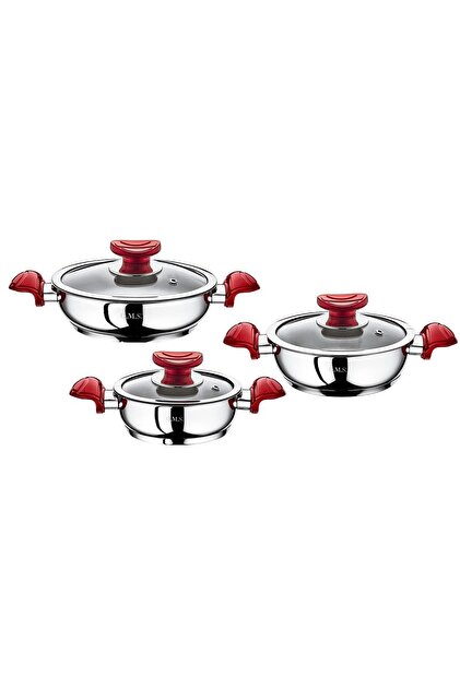 Oms 1034 Çelik 6 Parça Sahan Seti Kırmızı Kulp - Fiyatı, Yorumları
