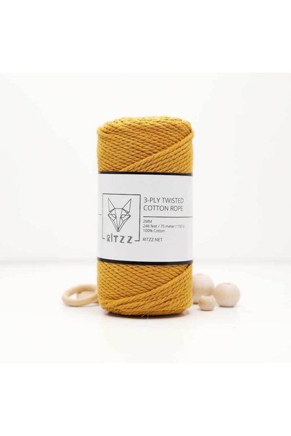 Cotton Rope Thread // 2mm // 3 Twist // Mustard // 150 Gr