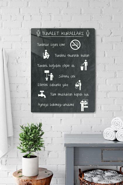 Tuvalet Kuralları | Banyo Aksesuarı | Kara Tahta Fon | 30cm x 40cm