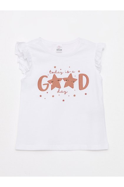 Crew Neck Printed Cotton Baby Girl T-Shirt
