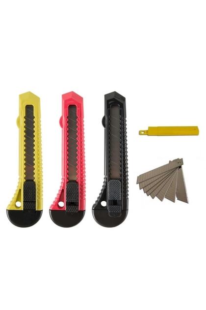 3 Pieces 18 Mm Plastic Utility Knife Falçata Thick 10 Spare Tips Gift