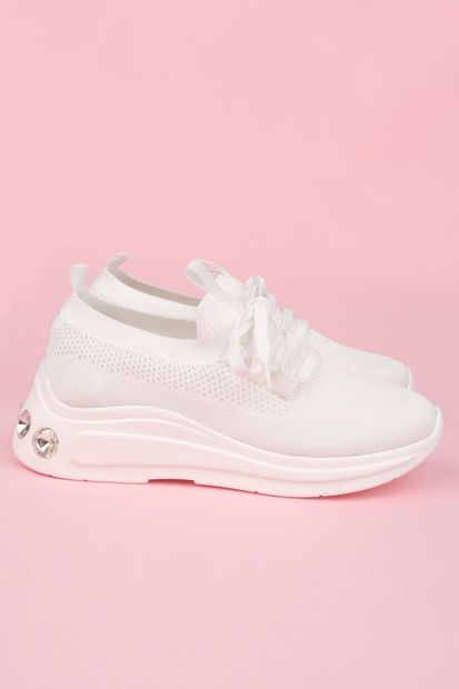 Marjin Kadın Sneaker Kalın Taban Triko Spor Ayakkabı Petro beyaz - 1