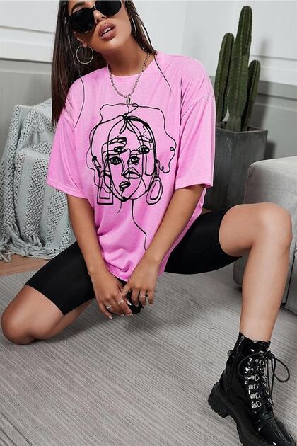 Oversize Pink Face nyomott póló