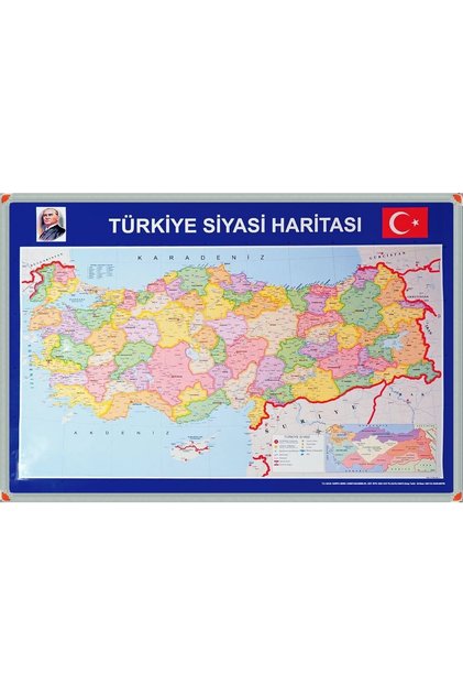 70x100 Cm Türkiye Siyasi Haritası Alüminyum Çerçeve Tablo Pano