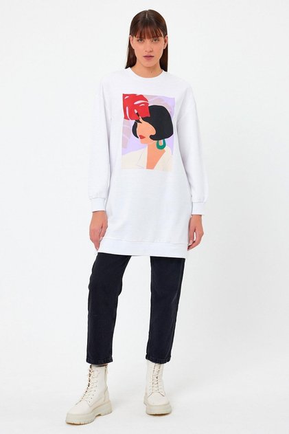 Women's Oversize Tunic Sweatshirt White