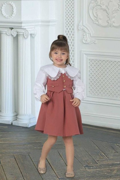 Girl's Special Design Collared Shirt, Vest and Skirt 3-Piece Top and Bottom Set