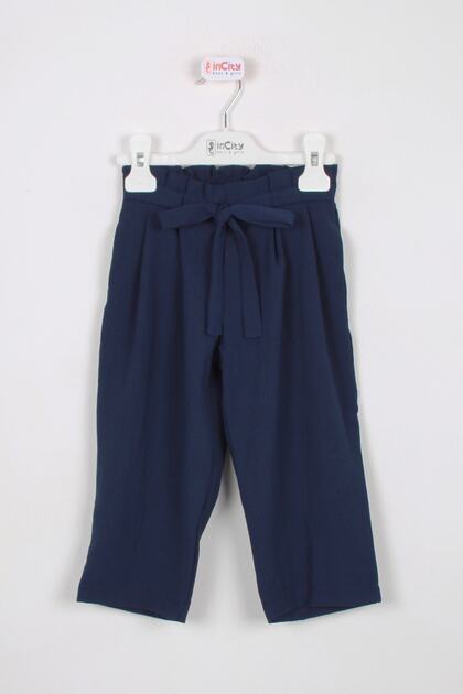 Girl's Navy Blue Pleat Detailed Trousers