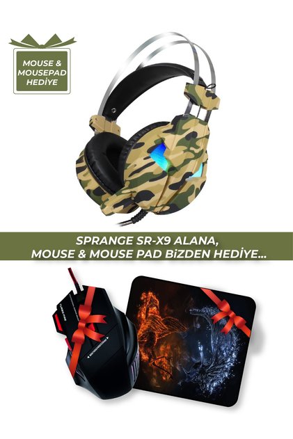 Sr-x9 108 Db/mw Mikrofonlu Kamuflaj Desenli Oyuncu Kulaklık ( Mouse & Mousepad Hediyeli )