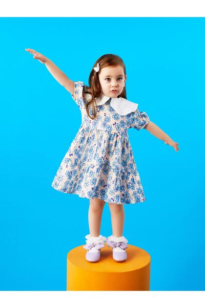Bebe Collar Short Sleeve Patterned Baby Girl Dress