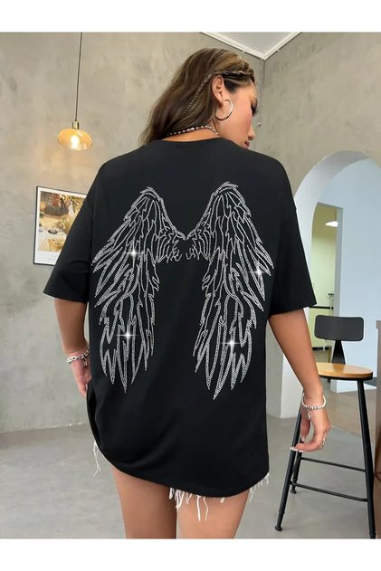 Tricou negru cu detaliu înger în spate