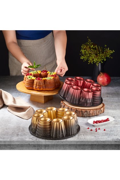 - 3280 - Muffin 26 cm Cast Granite Cake Mold Copper