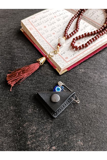 Mini Baby Cevşeni Prayer Pendant Amulet Genuine Leather Handmade Triangle