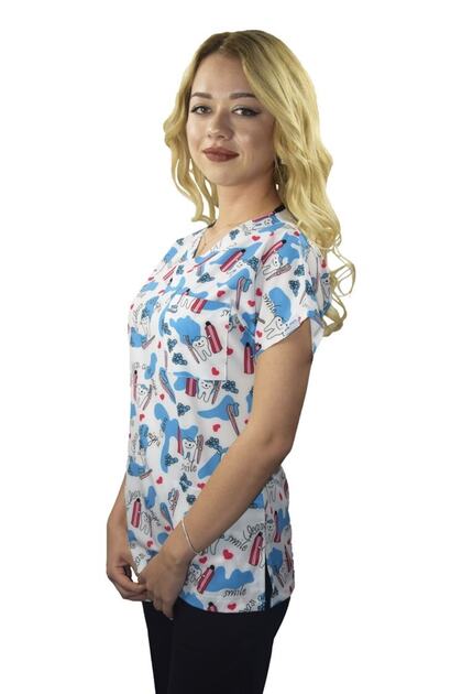 White Teeth Pattern Lycra Dentist, Dentist, Dental Technician Single Top Uniform