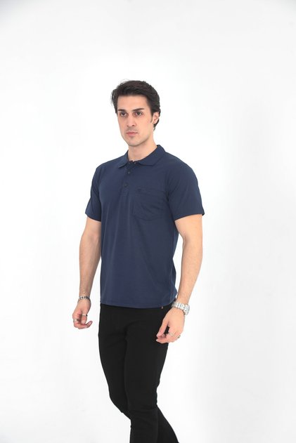 Dad Large Size Solid Color T-Shirt Polo Neck with Pockets