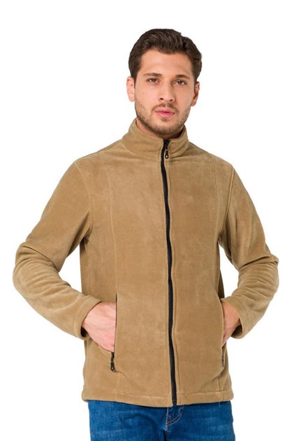 Men's Polar Fleece Jacket, Beige -99E411- with Pockets, Zipper, Outdoor