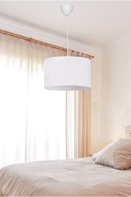 Kumaş Avize Tekli Silindir Sarkıt Çap 30 Cm Beyaz Av118