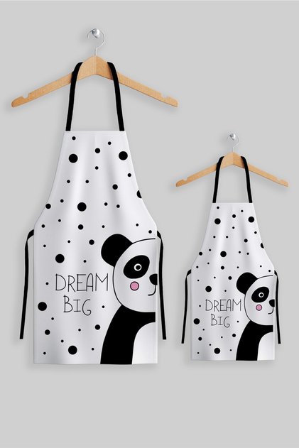 Ays Home Panda White Mother Child Set of 2 Kitchen Aprons