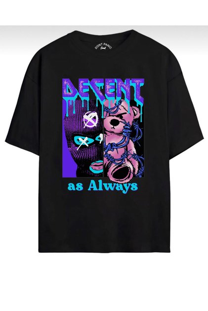 Tricou oversiz unisex Alvays imprimeu frontal Culoare neagră
