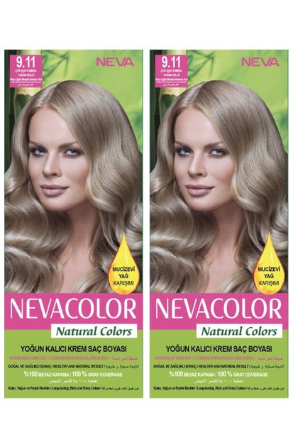 Neva Color 2’li Natural Colors 9.11 Çok Açık Kumral Yoğun Küllü - Kalıcı Krem Saç Boyası Seti 8681655541790 - 1