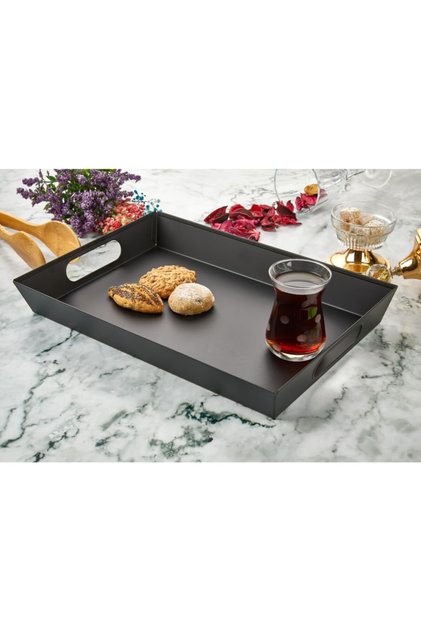 2-Piece Rectangular Black Tray with Self-Handle