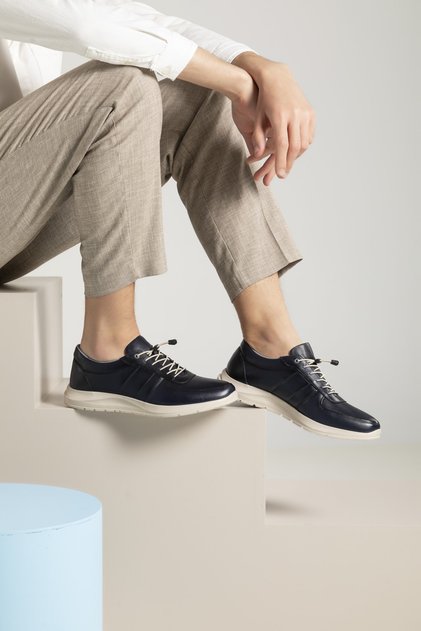 , Men's Genuine Leather Sneaker 1411013Zs08 Navy Blue