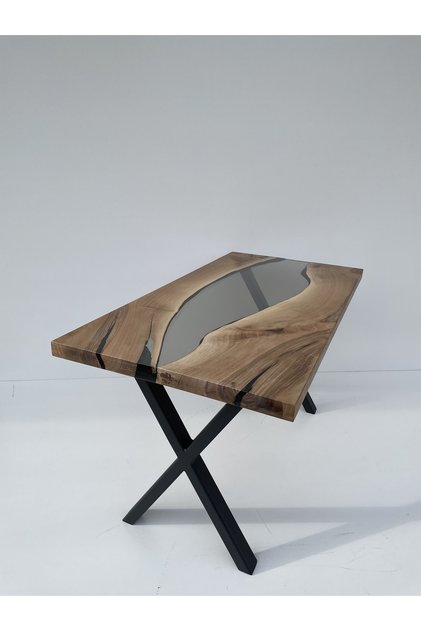 Ls Wood - 170 X 90 Cm Ceviz Ağacı Smoke Gri Epoksi Yemek Masası / Epoksi Masa
