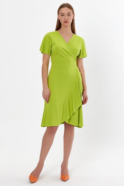 Double Breasted Collar Flounce Dress (b23-499b)