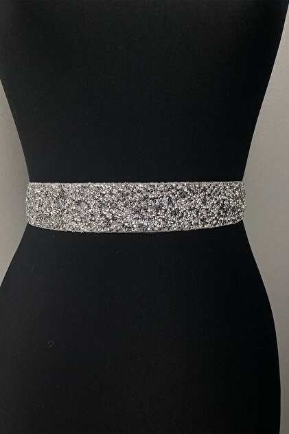 ESPEREST Silver Close Shiny Bead Embroidered Jewelled Evening Dress Waist  Belt- Trendyol