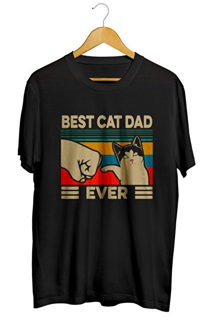 karikatürstore Vintage Best Cat Dad Ever Baskılı Unisex Tişört