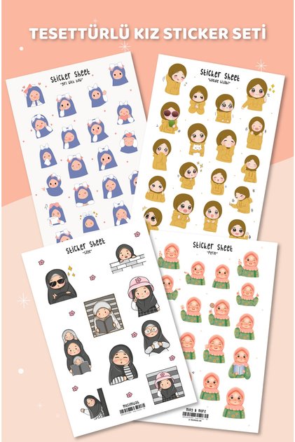 Parda - Tesettür Temalı Sticker Seti 4'lü (saye, Perin, Hoodie Hijabi, Girl In Bow)