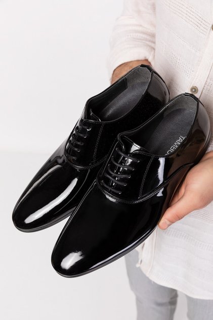 Men's Classic Patent Leather and Matte Black Groom Suit, Classic Shoes