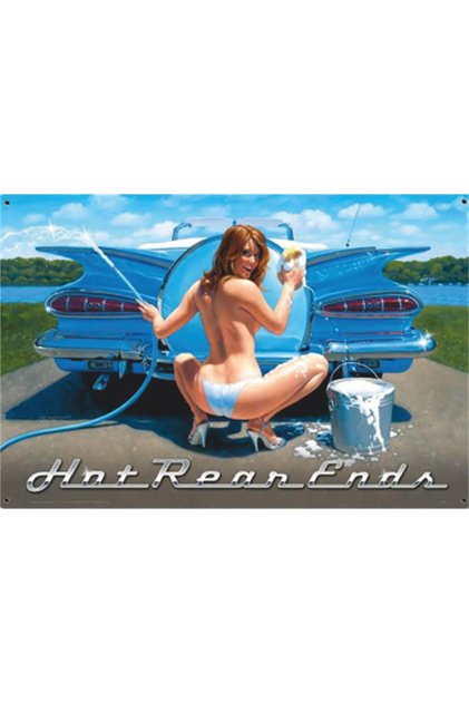 Pin up Girl Classic Car Clean up Retro Wood Poster