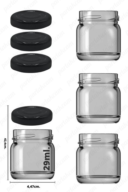 3 Black Mini Jars - Glass, Food, Wedding and Henna Confectionery, Sample 29ml