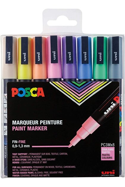 Uni Posca Marker Kalem Pc-3m 8'li Pastel Renkler Seti