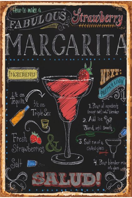 Cocktail Margarita Alcohol Chalkboard Retro Wooden Poster