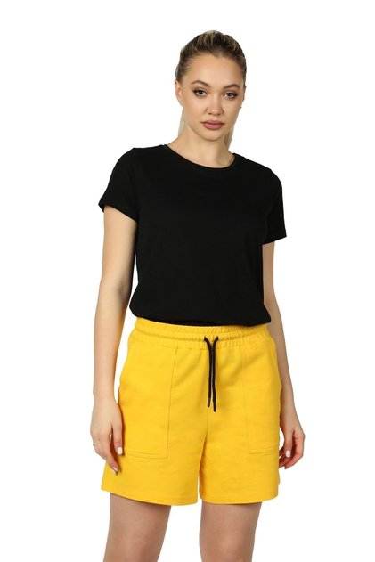 Women's Elastic Waist Pocketed Label Detailed Regular Fit Shorts Yellow
