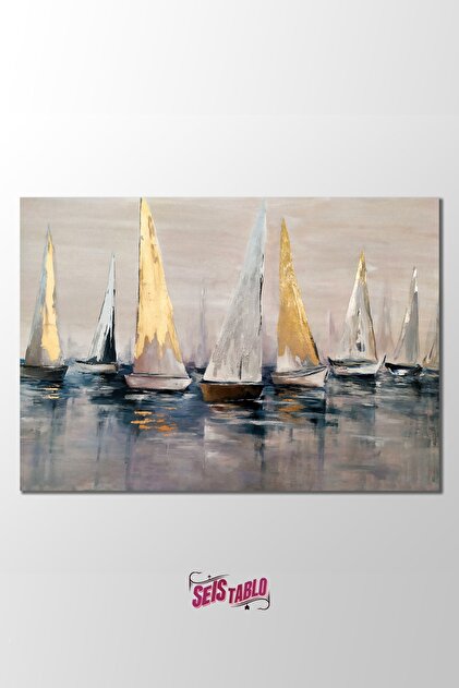 Seis Tasarım Modern Oil Painting Look Sailboat Canvas Print- Trendyol