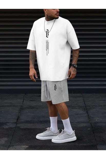 Altamira Erkek Beyaz Dikey Baskılı Oversize T-shirt - 2