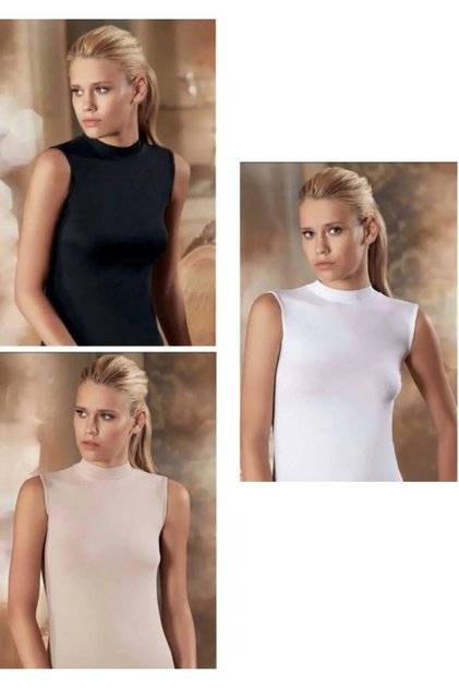 3-Piece Black White Skin Turtleneck Zero Sleeve Body
